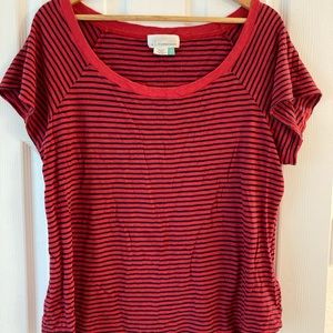 Anthropologie 1X Red & Navy scoop neck Striped Tee, used